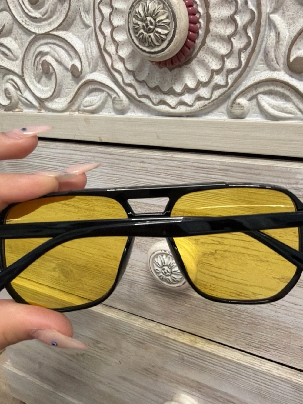 Black Frame Yellow Lens Aviator Sunglasses - Women’s Accessory
